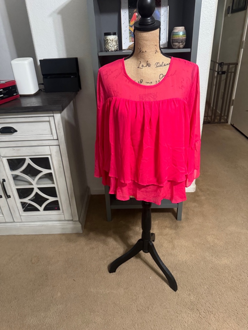 a new day Layered Scoop Neck Blouse - Bright Pink Size M